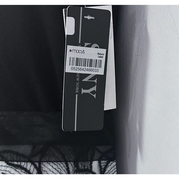 SLNY Mesh & Knit Black White Cocktail Party Guest Retro Knee Length Twofer Dress - Picture 9 of 12